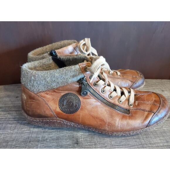 Remonte Bootie Womens 10.5 EU 42 Leather Brown wool Lined Zip Ankle Boots Grunge - Picture 3 of 11